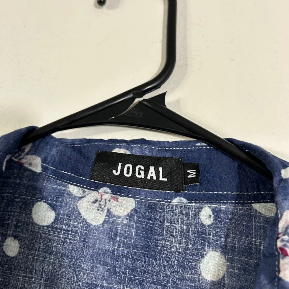 JOGAL Floral Print Button Up Shirt Women's Medium‎ Blue White Short Sleeve - Picture 2 of 6